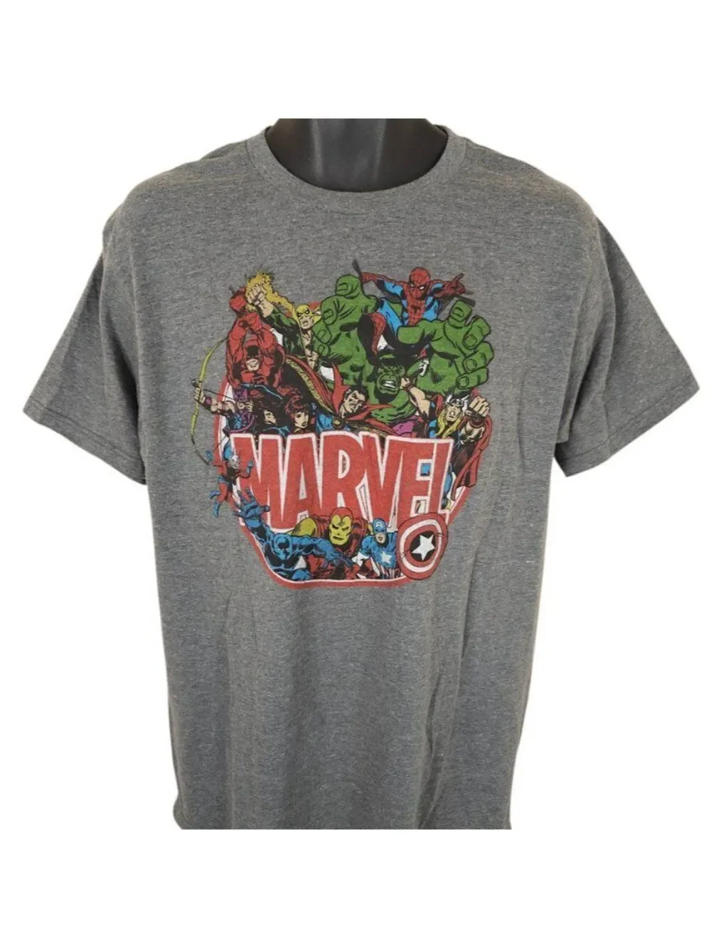 Marvel Avengers T Shirt Mens Size Large Gray Comic Book Hulk Iron Man Thor
